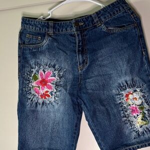 Embroidered Floral Denim Shorts